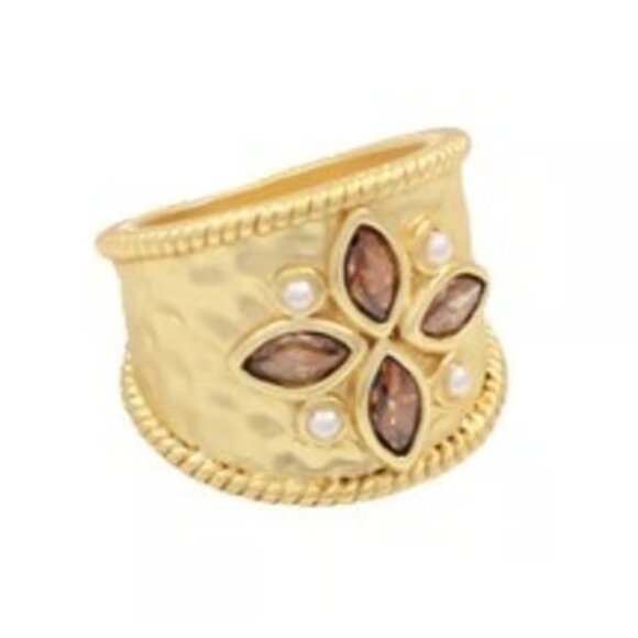 Matte Gold Wide Band Topaz Marquis Statment Ring Sz. 7 - Picture 1 of 1